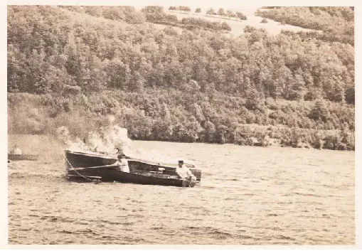 BFS Shipwreck found after 75 years.  Image of runaround boat that Caught fire. 