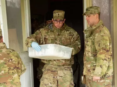 soldiers and students engaged in an exercise that took them out of a classroom