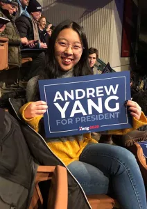 Mary Brown with Andrew Yang sign